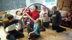 Students with the Junior Pilgrim Fellowship reenacting an event